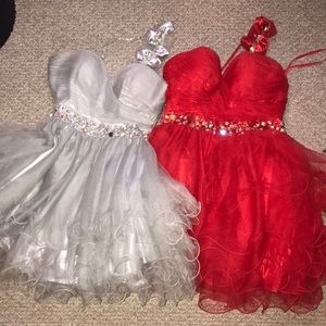 red and silver short puffy dresses